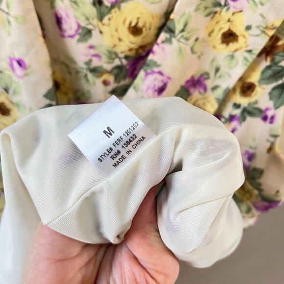 Fervour Yellow and Purple Floral Short Collared Dress- Size M - Picture 4 of 6